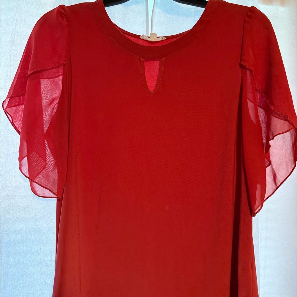 PerSeption Concept Red Flutter Sleeve Blouse